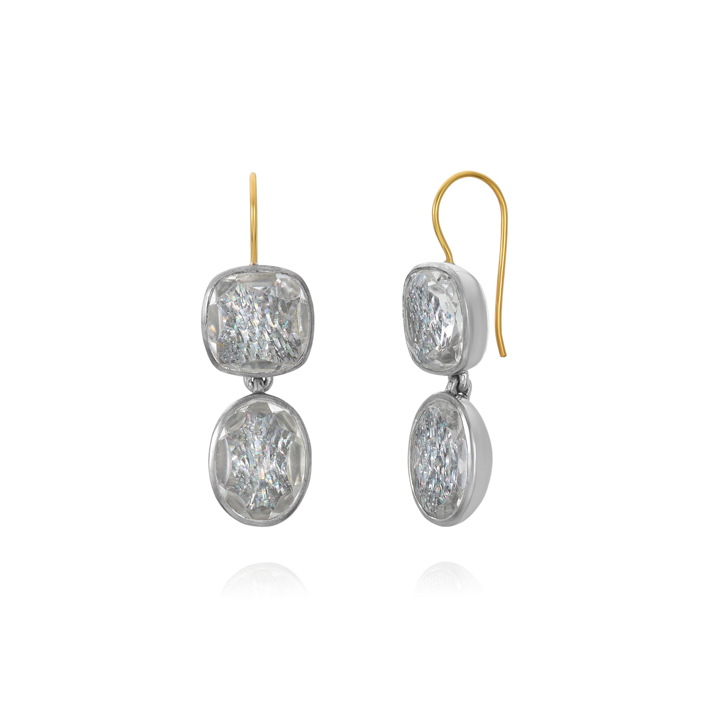 L&H Bride Cushion Oval Double Drop Earrings (White Rhodium Wash) - I Do / White Rhodium Washed Sterling Silver