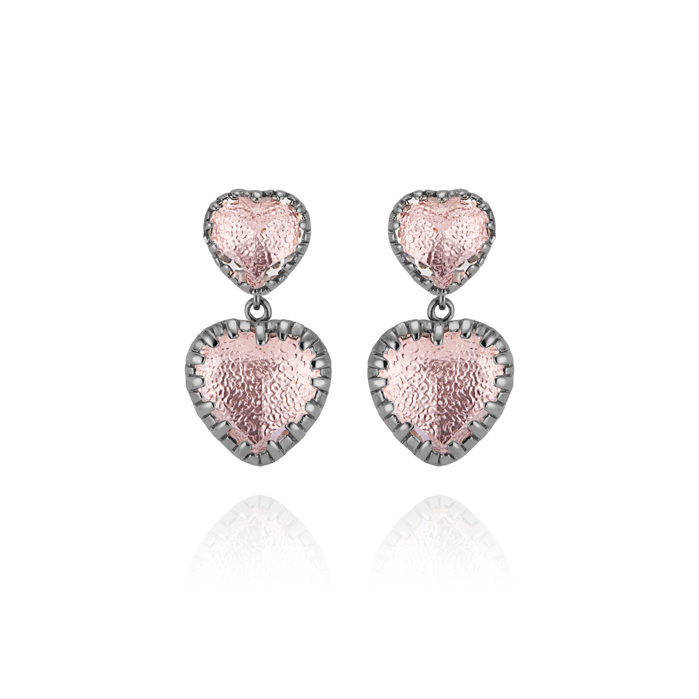 Earrings Pink Rhinestones Heart Shape Studs