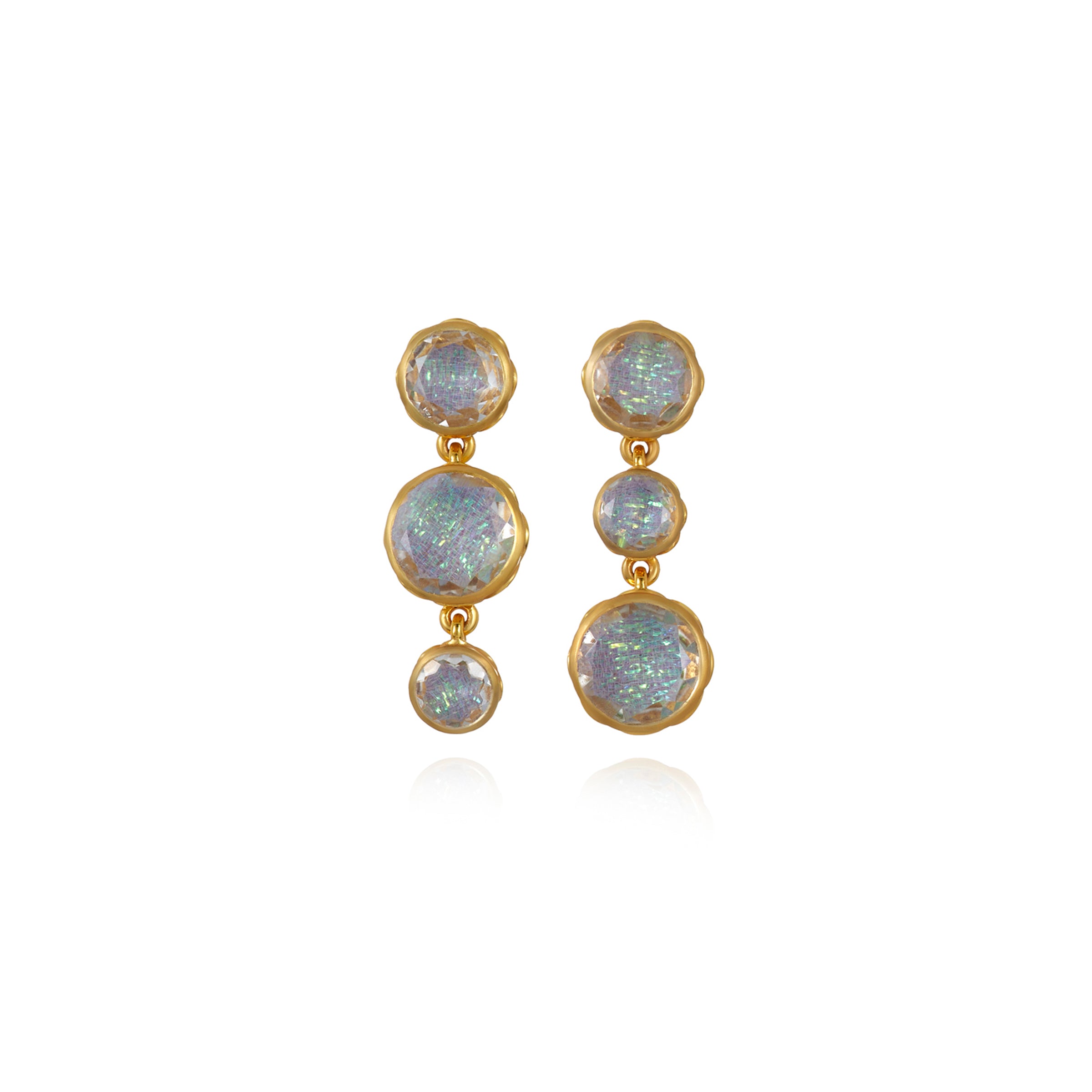 L&H Bride Round 3-Drop Earrings in Bliss (White Rhodium or Yellow Gold Wash)