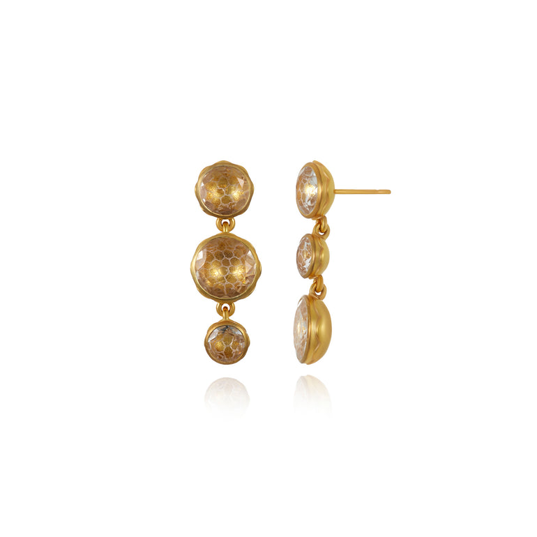 alt-L&HBride-3-drop-round-earrings-veil-yellow-gold-profile img-lifestyle