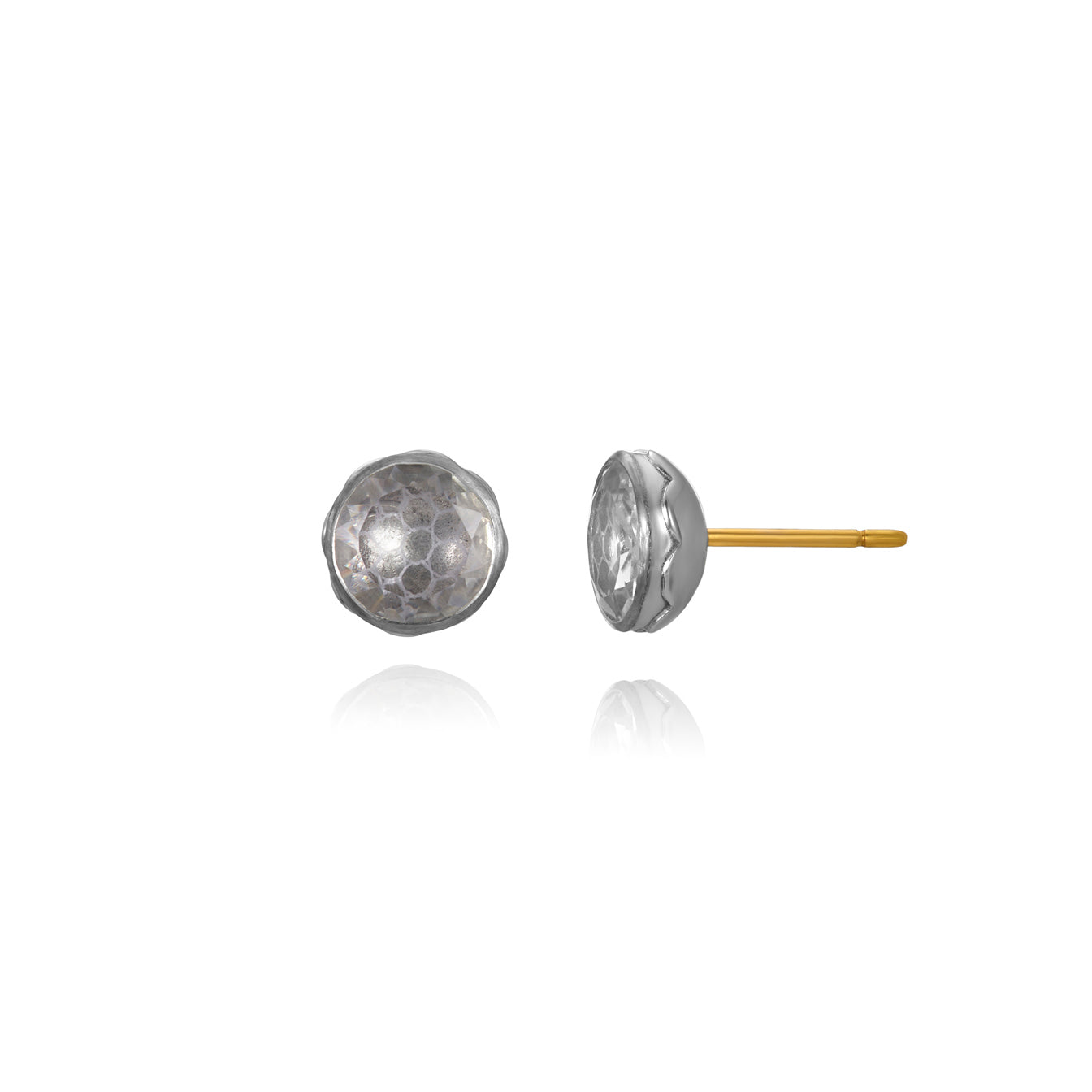 L&H Bride Round Stud Earrings in Veil (White Rhodium or Yellow Gold Wash)