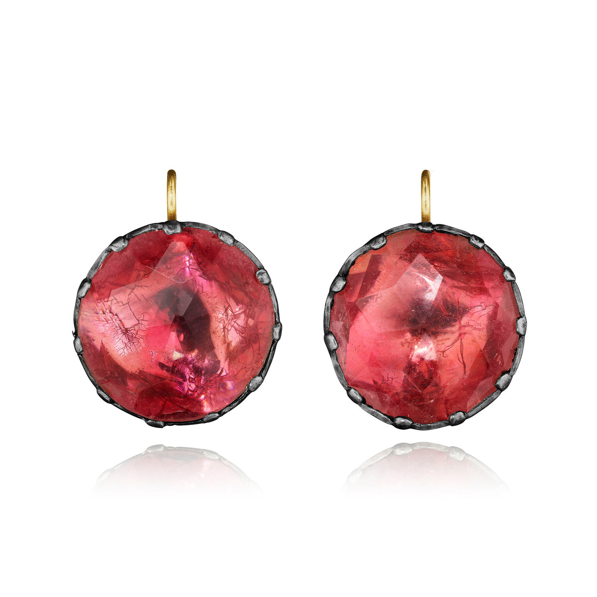 Antique Georgian pink foil button earrings, ca 1780