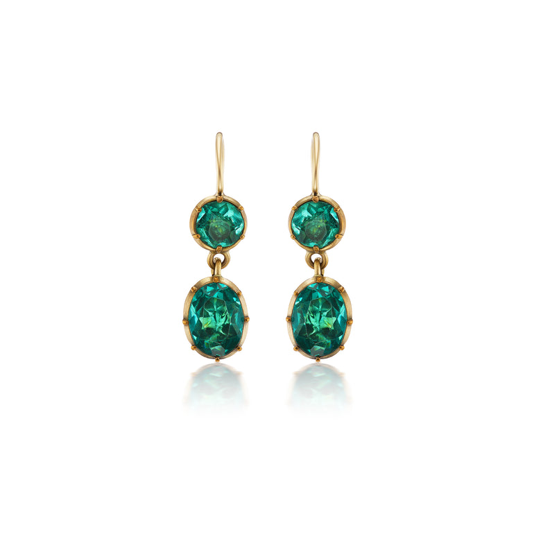 Antique Georgian green paste double-drop earrings, ca 1800