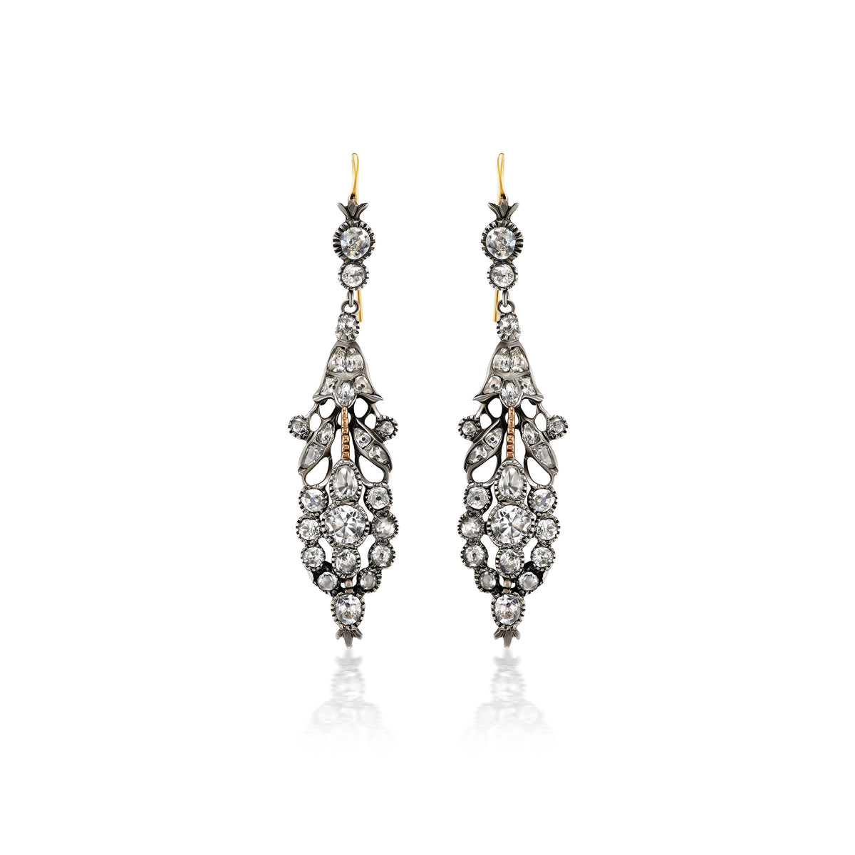 Antique paste pendant earrings, ca 1780, front view