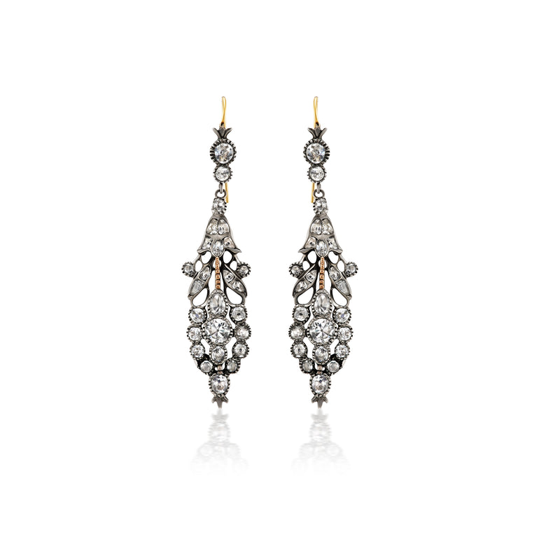 Antique paste pendant earrings, ca 1780, front view