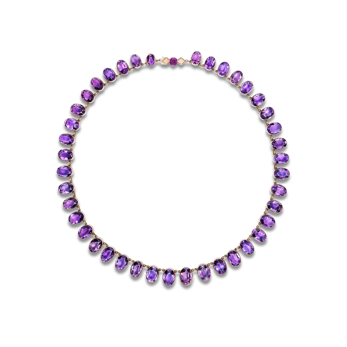 Antique Victorian amethyst rivière necklace in rose gold, ca 1880
