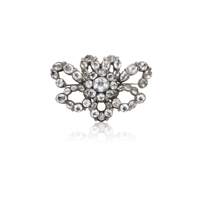 Antique Georgian paste bow brooch, ca 1760, front view