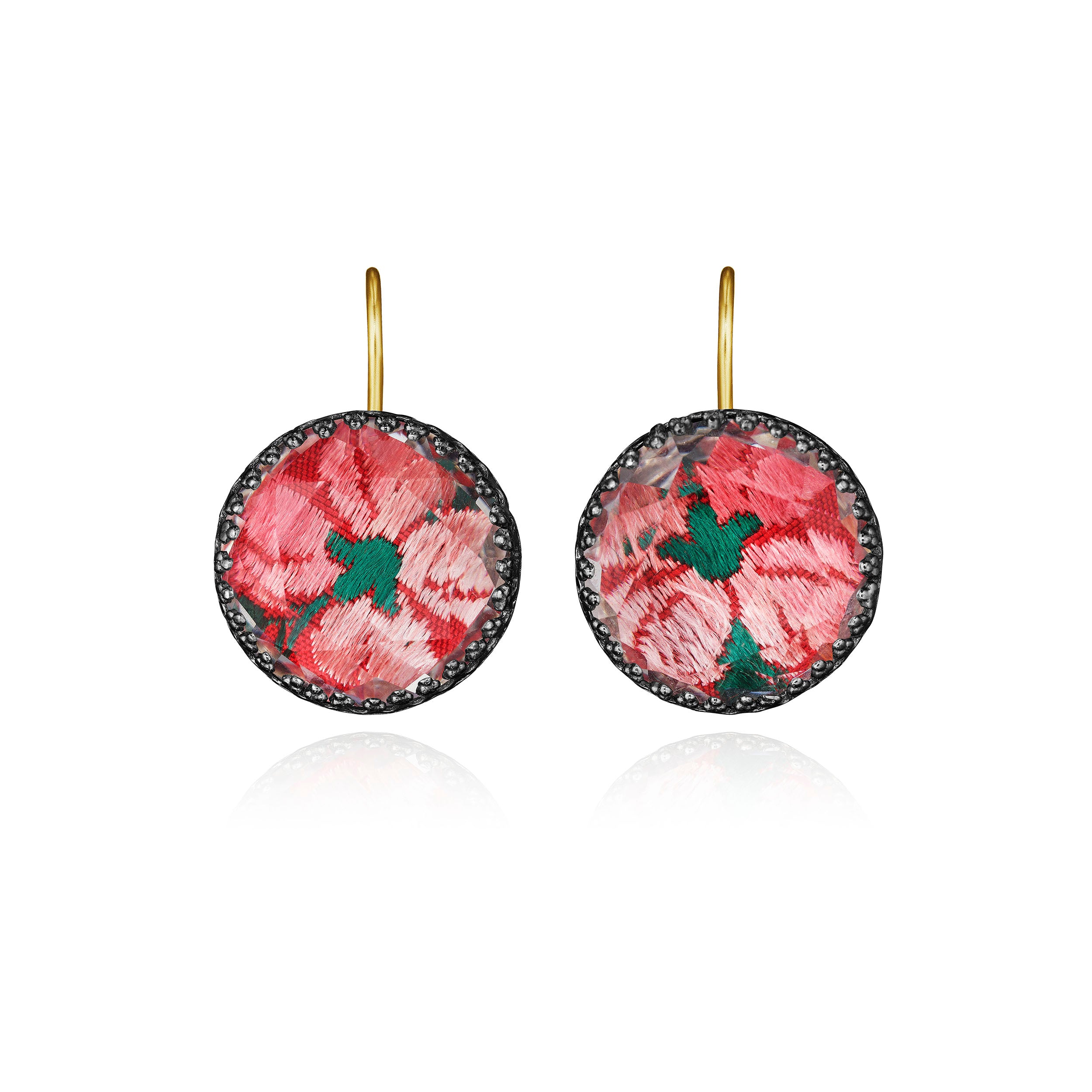 Tapestry Olivia Button Earrings (Black Rhodium or Yellow Gold Wash)