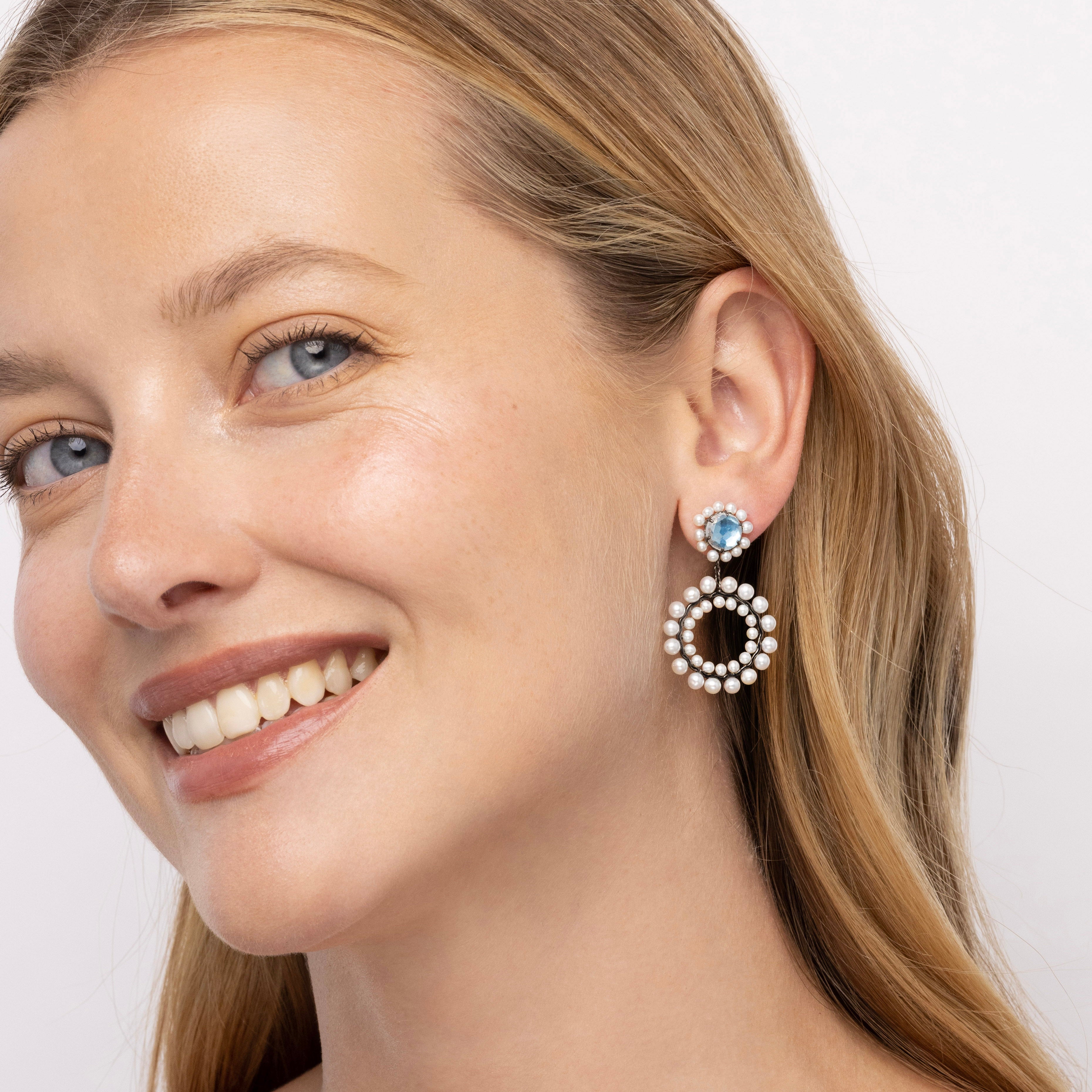 Olivia Double Boule Pearl Earrings Black Rhodium Wash or 14k Gold Larkspur Hawk