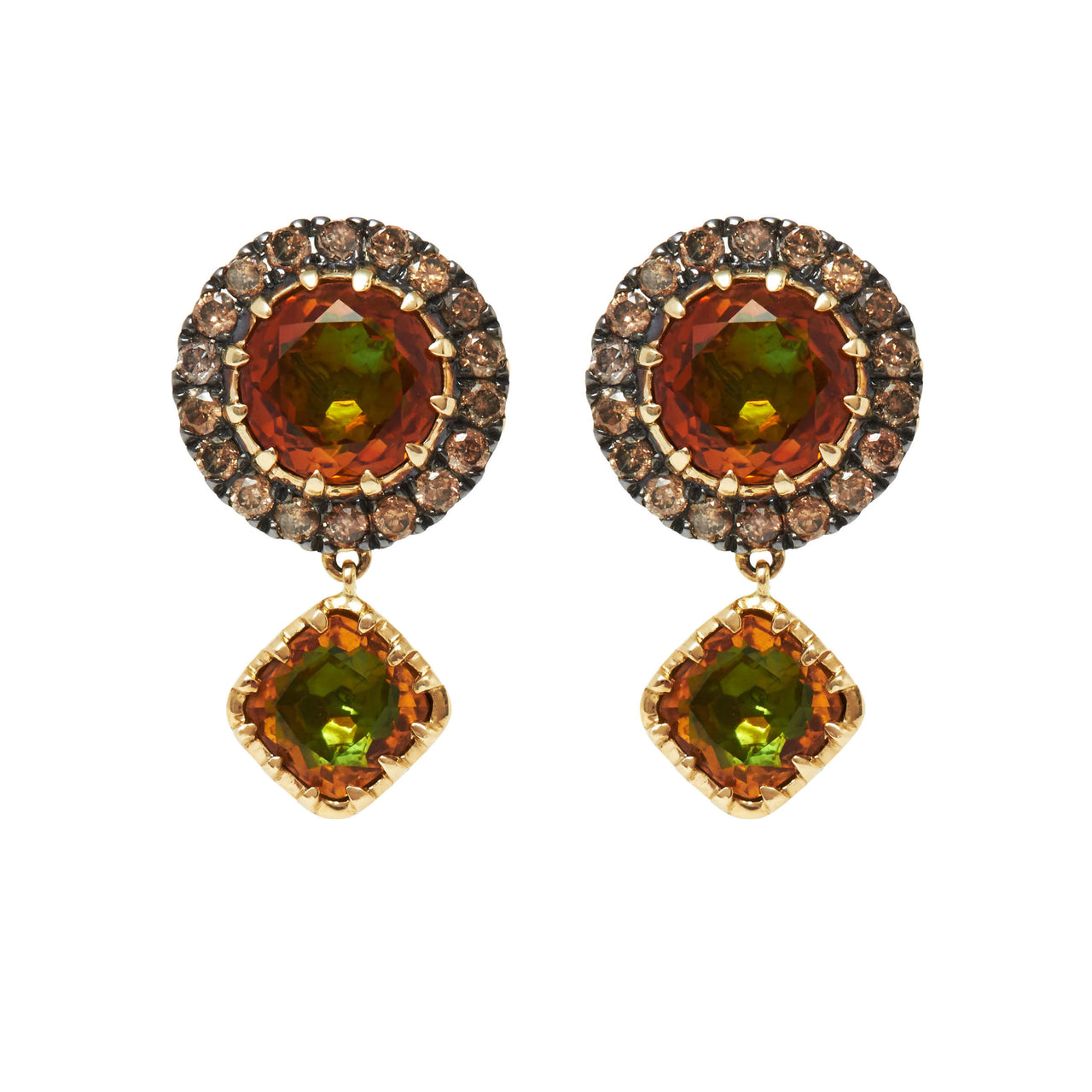 Caprice Pavé Round Earring With Cushion Drop
