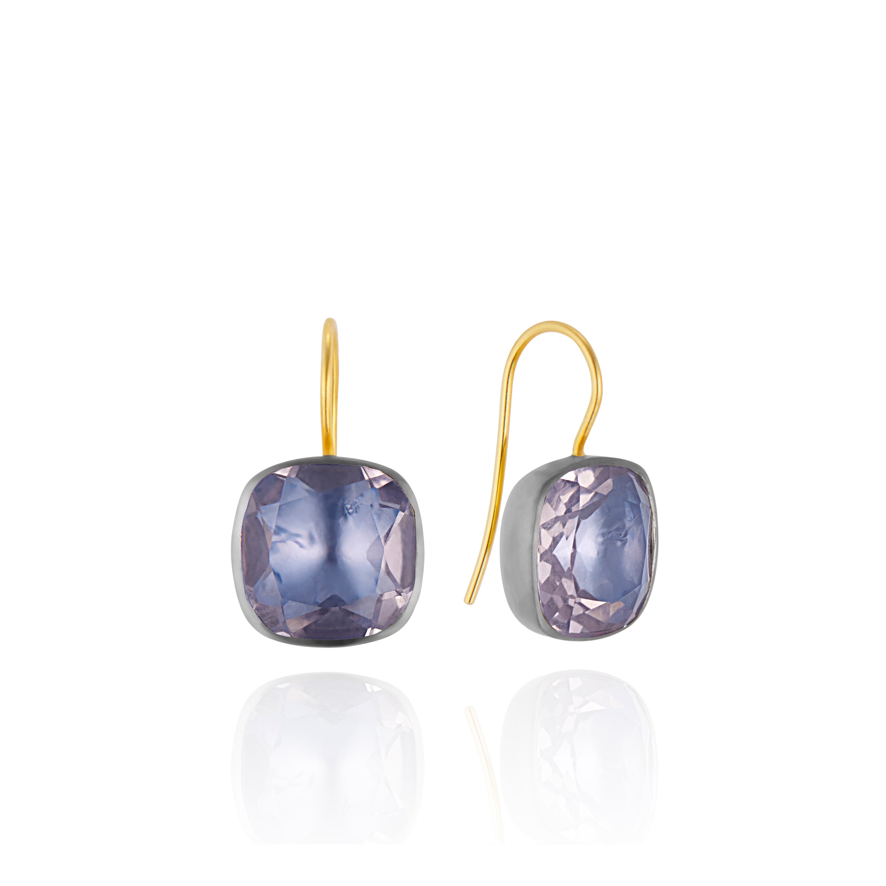 Luzia Button Earrings in Lavender Moon Quartz (Black Rhodium Wash)