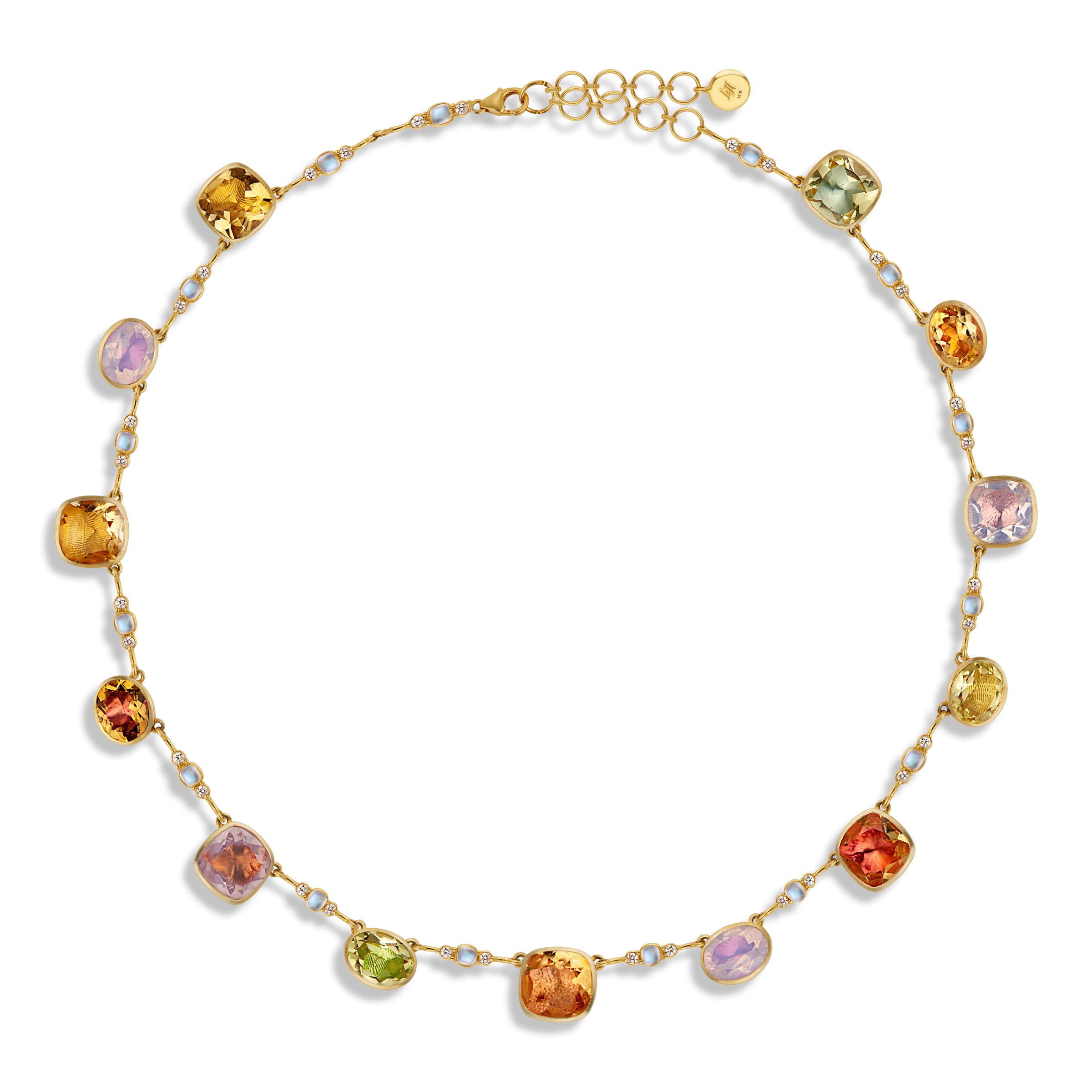 Luzia Cushion Oval Necklace in Multi-Gemstone (14k Gold)