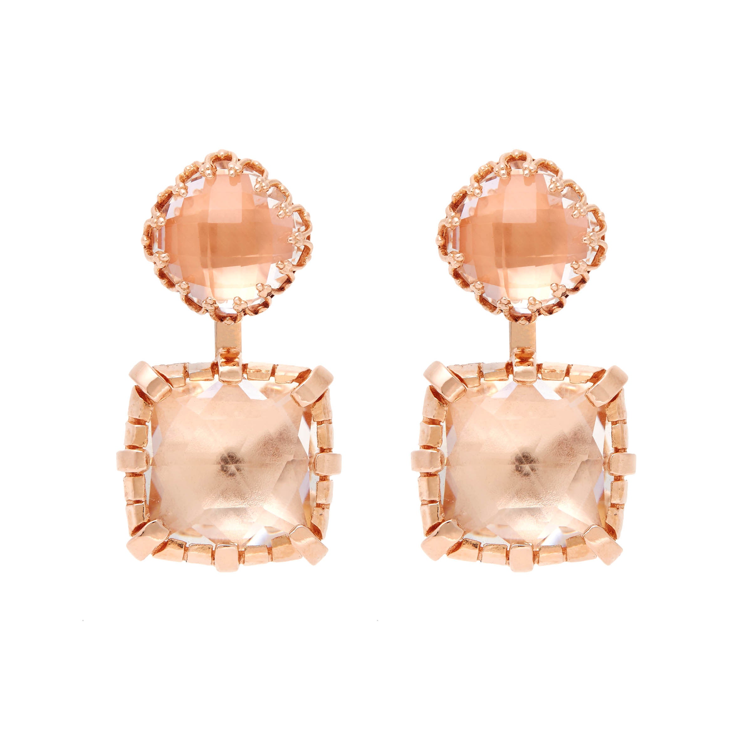 Sadie Front/Back Cushion Earrings With Cushion Drop (Rose Gold Wash)