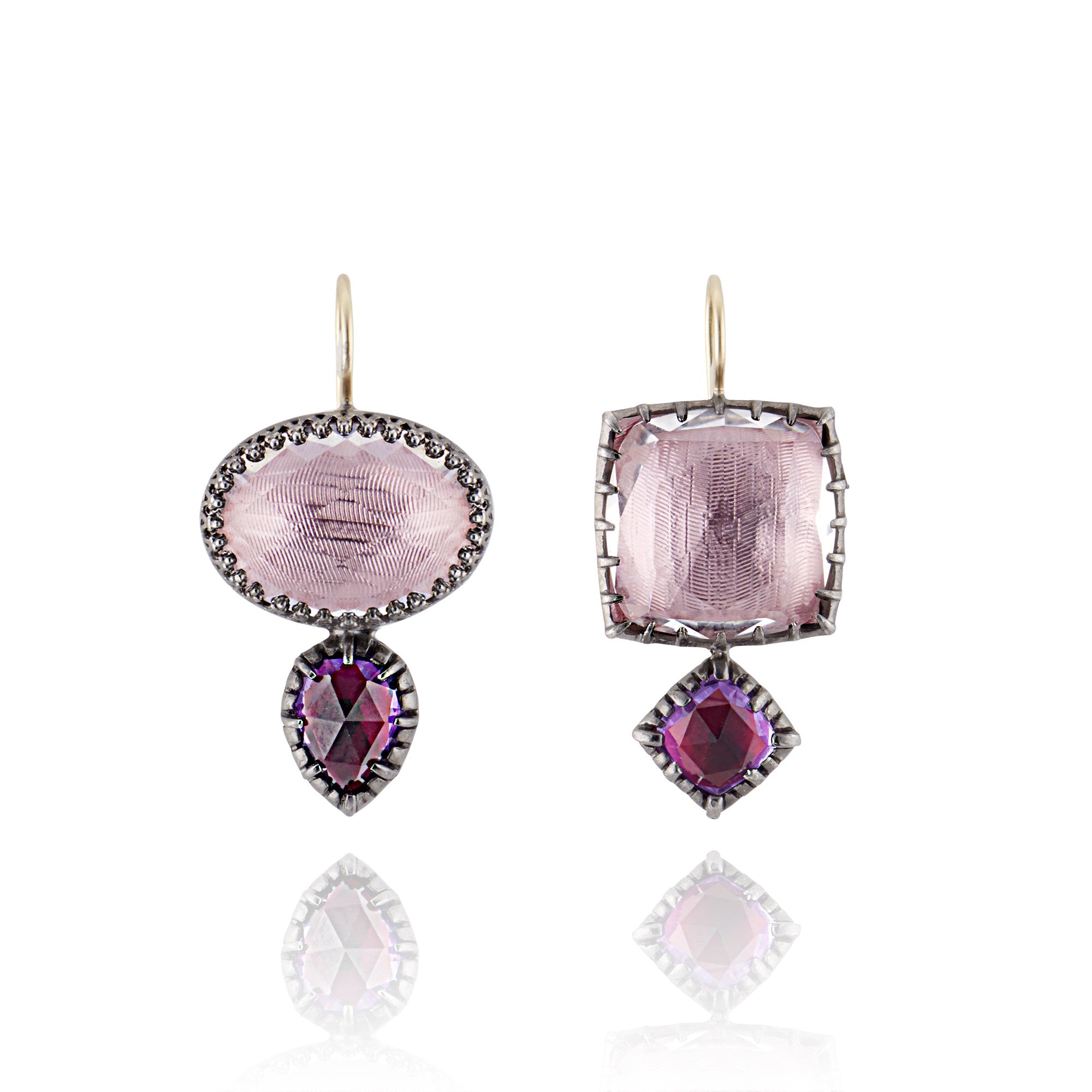 Sadie Mis-Matched Double Drop Earrings on Earwire (Black Rhodium or Rose Gold Wash)